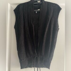 Black Sleeveless Knit Cardigan Vest Sz M/L